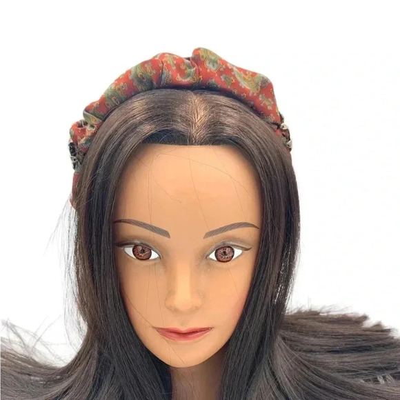 Maroon Multi-Color Paisley Handcrafted Headband Silver-Tone Medallion Crown - Picture 2 of 8